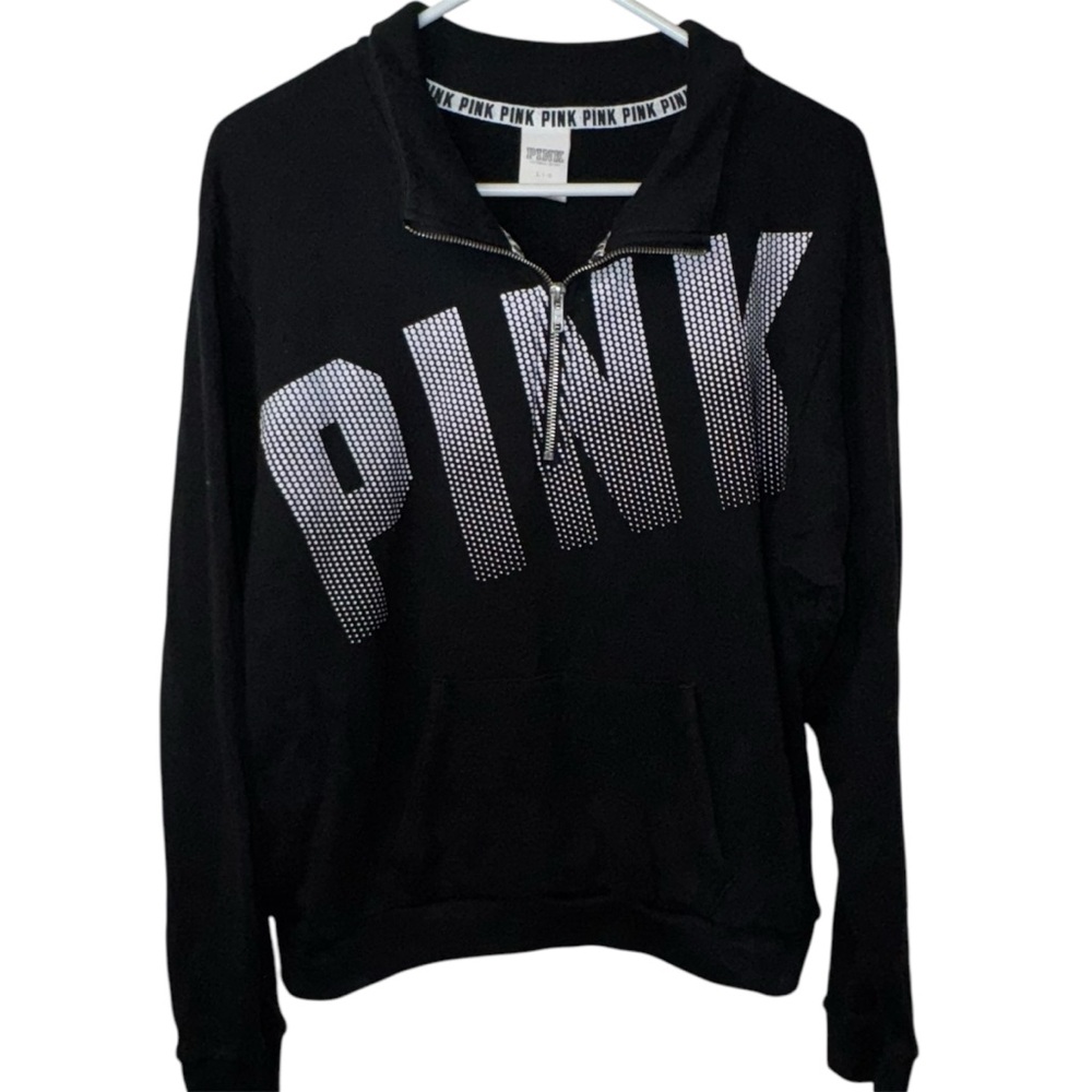 PINK Victoria's Secret Black Half Zip Pullover Sweatshirt Women Black (L)